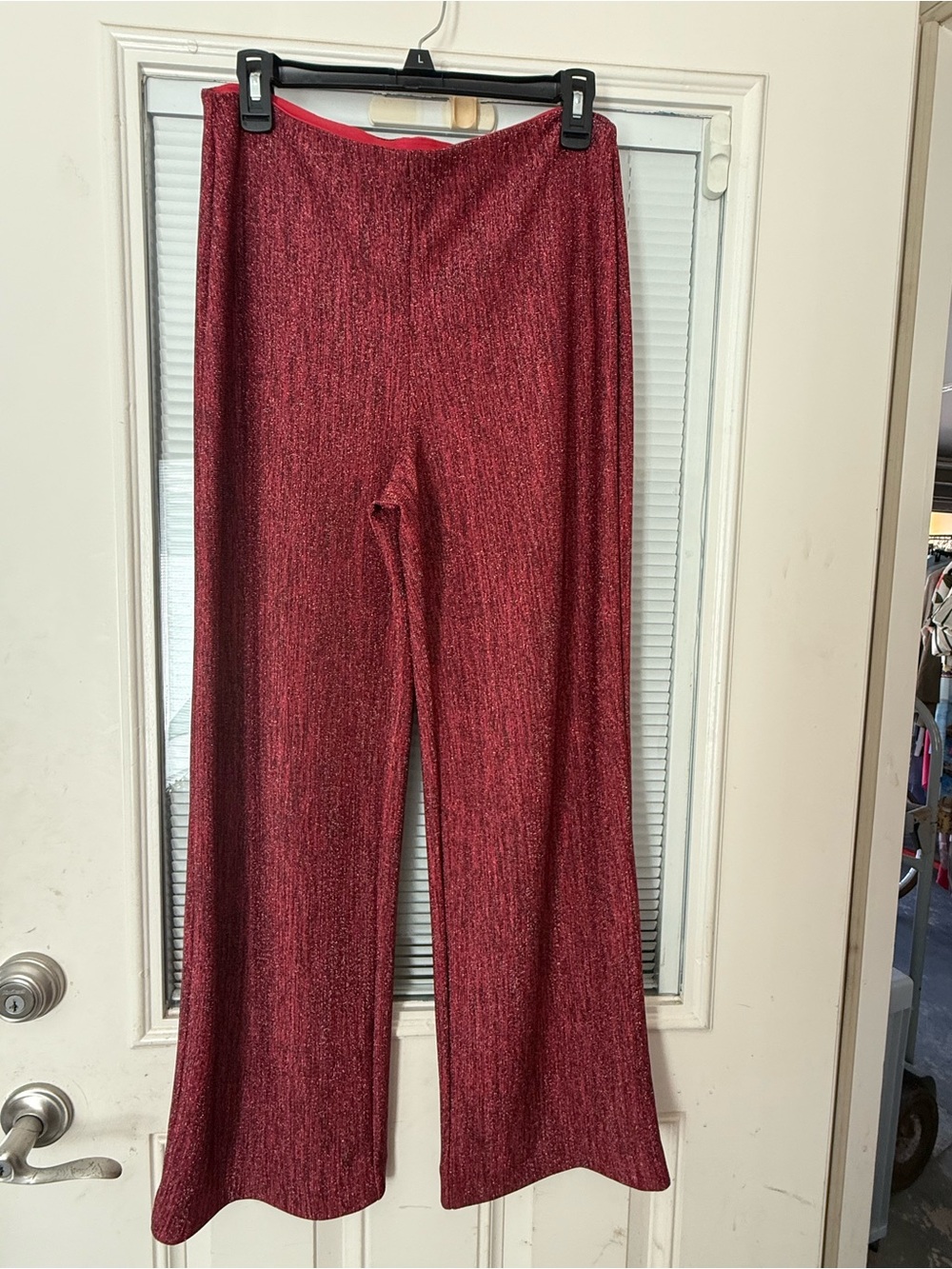 Attyre Metallic Red Wide-Leg Knit Pants